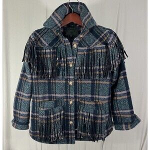 BLANKNYC Anthropologie Women’s Plaid Fringe Heavyweight Green Western Jacket XS